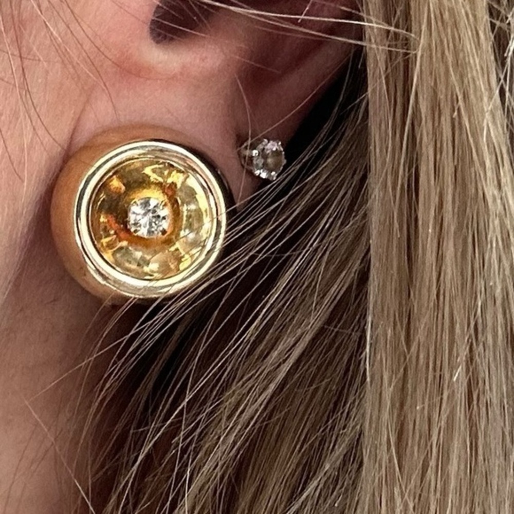 Vintage Signed Bergere Runway Gold-tone CZ Clip Earrings